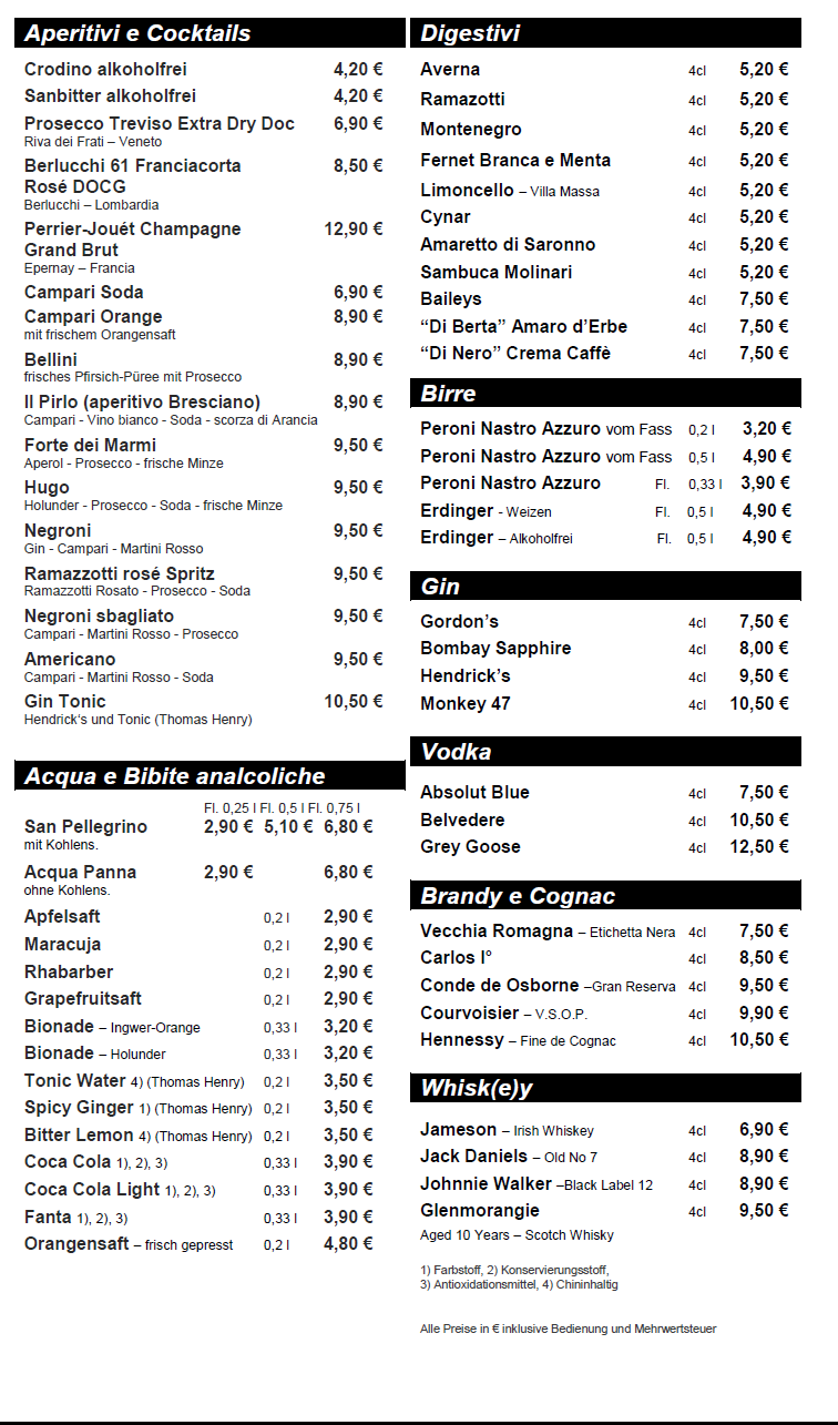 Speisekarte Ristorante/ Espressobar Poccino